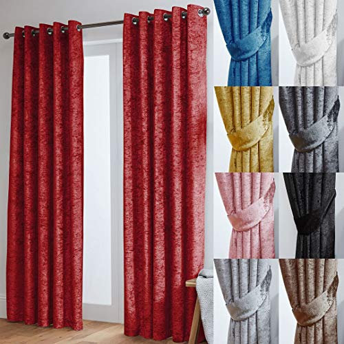 John Aird Crushed Velvet Fully Lined Eyelet Curtains (Raspberry Red, 66 Wide x 54 Drop)