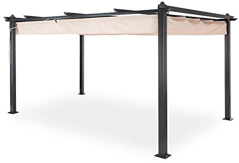 Blumfeldt Pergola Aluminium 3x4m, Pergola Terrasse, Tonnelle de Jardin avec Toit Rétractable, Kit Pergolas en Métal, Cadre en Aluminium, Protection UV, Pergola Alu avec Toit en Polyester Imperméable