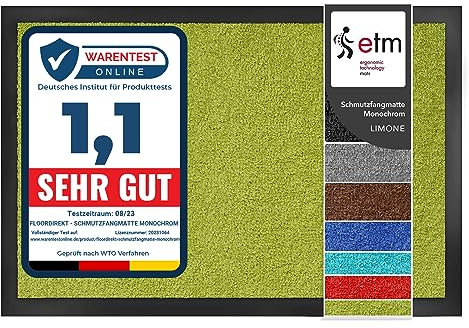 etm Dirt Trapper Door Mat Entrance Mat Monochrome (Green, 40 x 60 cm) Indoor & Outdoor Doormat, Washable Front Door Mat Non-Slip Backing Super Absorbent Floor Mat Entrance Rug Barrier Mat
