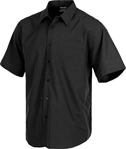 WORKTEAM Camisa de Manga Corta con Cuello Clásico, Botones y Bolsillo de Pecho, Tejido Ligero. Hombre Negro 54