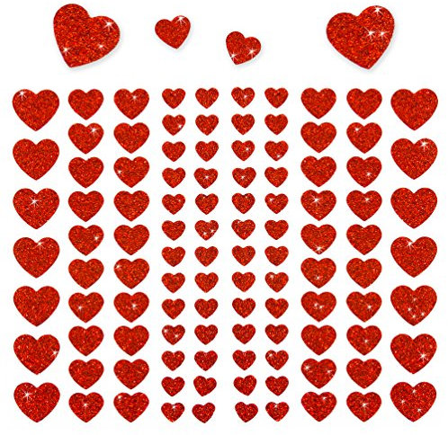 Oblique-Unique® – 106 funkelnde Herz-Aufkleber in Rot mit Glitzer-Effekt | Deko-Sticker für Scrapbooking, Geschenke, Karten, DIY & Kindergeburtstag