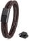 Akitsune Simplicitas Lederarmband | Magnetisch Premium Armschmuck Frauen Herren Geflochten Männer Handgefertigt Armband - Mattschwarz - Braun 19cm