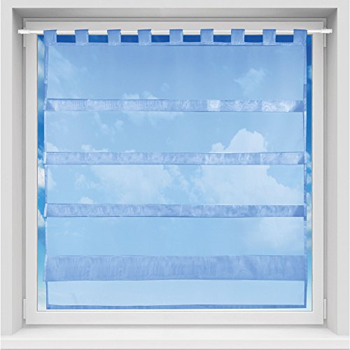 Bistrogardine in transparent mit Raffoptik, einfarbige und lichtdurchlässige Voile-Scheibengardine mit Schlaufe, in vielen Größen verfügbar (100 x 110 cm/blau - aquablau)