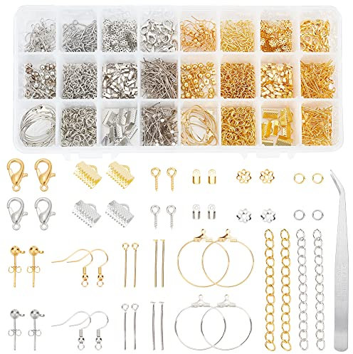 PandaHall 1480-teiliges Ohrringe Selber Machen Set Ohrringherstellungsset mit Ohrringhaken Ohrringzubehör Ohrringrückseiten Ohrringstiften Biegeringen Schmuck Creation Kit für die Schmuckherstellung