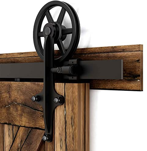 228cm/7.5FT Innentüren Scheunentor Hardware schwarz Stahl Schiebetür Track Roller Set,Laufschiene Schiebetürbeschlag/sliding barn door hardware big wheel