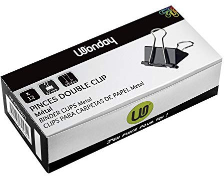 WONDAY - Boite de 12 Pinces Double Clip 32 mm Capcité 10 mm Noir