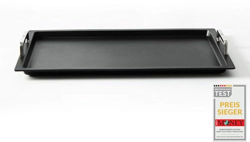 Klaus grillt Gastronorm - Grillplatte GN 1/1 für Induktion by AMT Gastroguss, 53 x 33 cm, 2 cm hoch, mit Edelstahlgriffen, Aluguss (Aluminium), Lotan® Antihaft-Beschichtung, AMZN-KG-I-25333-G