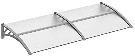 Outsunny Front Door Canopy Outdoor Awning Aluminium Rigid Plastic Polycarbonate Rain Shelter UV Water Rain Resistant 196 x 75cm Clear