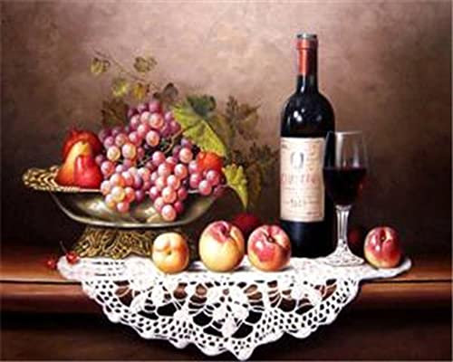 Diamond Painting Set, Bild mit Motiv Obstschale und Zubehör, Größe ca. 35 x 25 cm, Bastelset zum Malen mit Glitzersteinchen für Kinder ab 5 Jahren