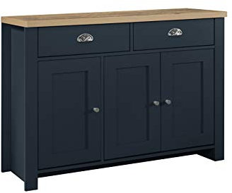 Birlea Highgate 3 Door 2 Drawer Sideboard Navy Blue & Oak Effect