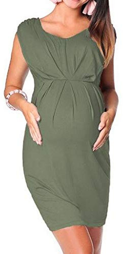 Chaconka Robe de Maternité Ete sans Manches Couleur Unie Elegante Femme Enceinte Vêtements de Maternité Manches Courtes Robe Moulante Sexy Robe Grossesse Taille Haute Plissé