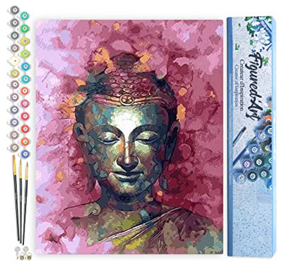 Figured'Art Peinture par Numéro Adulte Bouddha précieux - Activité Manuelle Kit de Loisir Créatif DIY Numéro d'Art Complet - 40x50cm sans châssis en bois