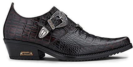 Stivali da Uomo in Vera Pelle Marrone Coocodrillo Punk da Motociclista Stile Cubano Winklepickers 43