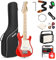 Donner Kit per principianti per chitarra elettrica da 30 pollici, ST Style Mini chitarra Bundle con amplificatore, sintonizzatore, capo, borsa, cinghia, corda, cavo (rosso)