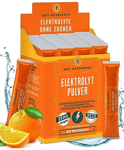 Key Nutrients Elektrolyte Pulver - Orange - 40 Portionen - Elektrolyte Ohne Zucker - Keto Elektrolyt Pulver : Glutenfreies Ohne Zucker - Zusatz: Magnesium, Kalium - Electrolyte Powder