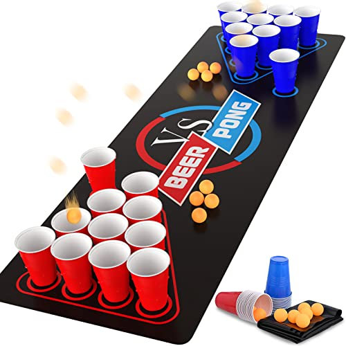 GOLDGE 63 x 23.6 inches Beer Pong Table Mat, Drinking Games for Adults Party – Perfect for Drinks, Soda, Punch, BBQs, Picnics & Outdoor Gatherings! (First Edition)