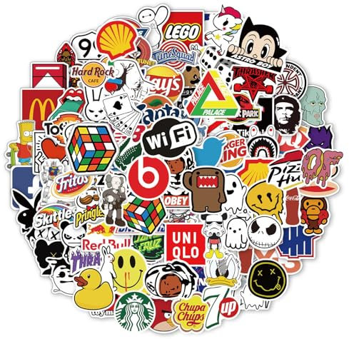 Cool Brand Stickers 100pcs, Trendy Aufkleber Decals, Wasserdicht Vinyl Sticker für Laptop Autotasse Gitarre Skateboard, Teenager