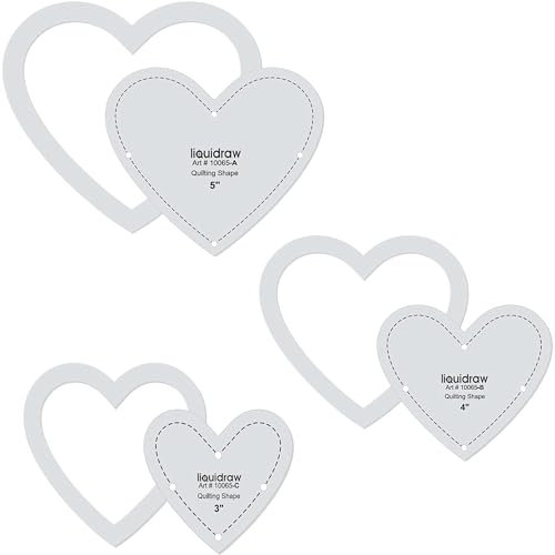 Liquidraw Quiltvorlagen & Lineale für Patchwork-Acryl-Schablonen, 3 Stück, Sechseck, Herzen, Quadrat & Sterne (Herz 3er Set)