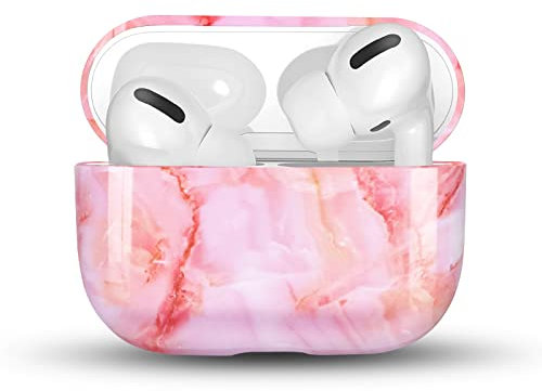 Newseego Hülle Kompatibel mit AirPods Pro, Stilvolles Luxuriöses Marmormuster Harter PC Vollständige Schutzhülle Tragbare Leichte Stoßfeste Schutzhülle für AirPods Pro Ladehülle-Rosa 1.