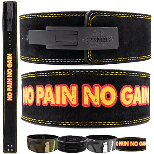 C.P. Sports Powerlifting Gürtel Leder mit Powerschnalle - Profi Gürtel, Trainingsgürtel, Gewichthebergürtel, Fitnessgürtel, Bodybuilding, Gewichtheben, Wettkampf - No Pain No Gain - S = 59-84cm