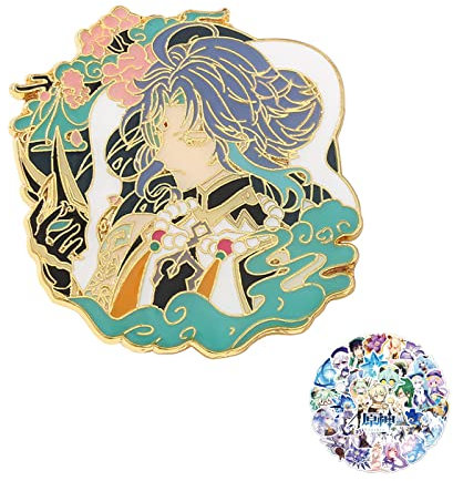 XHBTS 10 Stück Aufkleber Genshin Impact Emaille Pins Brosche, Abenteuerspiel Cosplay Metall Anstecknadel Kollektion, Anime Genshin Impact Keqing Xiao Exquisite Broschen Schmuck Geschenke