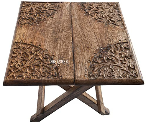 Tribe Azure Fair Trade Kleiner Altartisch, Meditations-Altar, Puja, Holz, Wicca-Altartisch, buddhistisch, Tee-Japanisch, kleiner niedriger Beistelltisch, Drache (zusammenklappbar, klein, floral)
