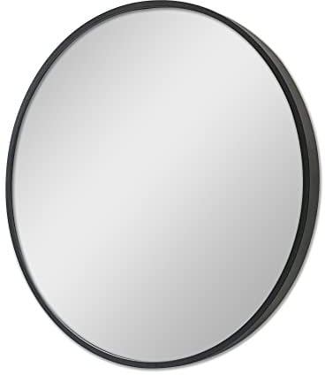 [en.casa] Espejo de Pared Decoración de Baño Pasillo Elegante con Gancho Redondo Aluminio Ø 60 cm Negro