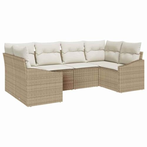 Foknhdi 6-Teiliges Gartensofa Set Beige-Creme Poly-Rattan 234x123,5x69 cm Modularer Loungesofa mit Stauraum Robustes Material für Balkon Garten Terrasse