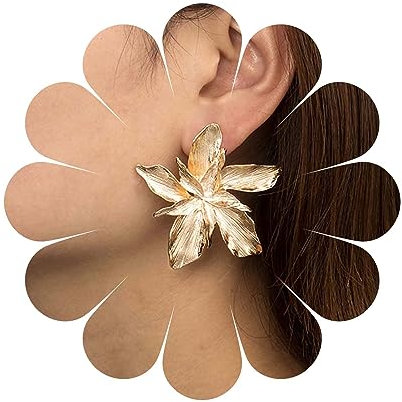 Cimenexe Vintage Flor Pendientes De Metal Flor Pendientes De Oro Gran Flor Pendientes Punk Exagerado Joyas Para Las Mujeres Y Las Niñas