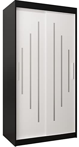 MEBLE KRYSPOL - Kleiderschrank, Schlafzimmerschrank - Schrank Zwei Türen - 4 Fachböden, 2 Stangen, Fachboden - Garderobenschrank York, Körperfarbe Schwarz, Frontfarbe Weiß - 100x62x200cm