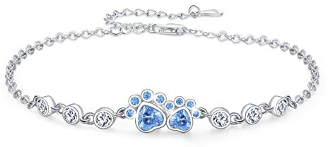Hundepfote Armband 925 Sterling Silber Hunde Armbänder Puppy Paw Print Blauer Zirkon Armband Verstellbar Armband Schmuck Geschenk für Damen Mädchen (Blau)