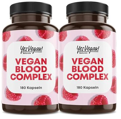 Eisen Komplex hochdosiert 2 x 180 Kapseln mit Vitamin C, Vitamin B2 und B12, Folat, Vitamin A und Superfoods - gegen Eisenmangel - Vegan Supplements