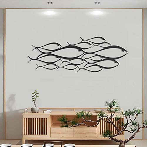 JYHCD Metall Fisch Wanddekoration Ozean-Thema Fischschwarm Wanddeko Chwarzer Fisch Wand Hintergrund Dekorativer Anhänger Wandkunst Für Badezimmer Schlafzimmer Garten Pool,24x66cm/9.4 x26