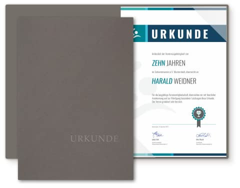 Urkundenmappe A4 Karton - Premium-Qualität mit edler Prägung 'URKUNDE' - BL-exclusivdruck® BASIC - hochwertige Übergabemappen aus 320g/m² Pappe - Urkundenhülle für DIN A4 Papier (Steingrau, 8 Stück)