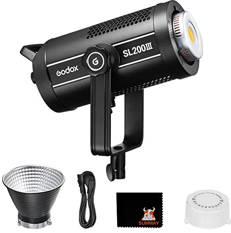 Godox SL200III LED Videoleuchte, 95600lux@1m5600K CRI96 TLCI97 Bowens Mount 0%-100% Helligkeitseinstellung, Eingebauter 8FX Effekt Silent Modus, Geeignet für Video, Studio, Stillleben, Interviews