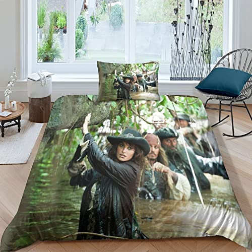 Pirates of The Caribbean Bettbezug Und Kissenbezug Movie Bettwäsche 3D-Digitaldruck Ultraweich Und Hypoallergen Geeignet Für Mädchen Jungen Teenager Anime Bettbezug Kissenbezüge Single(135x200cm)