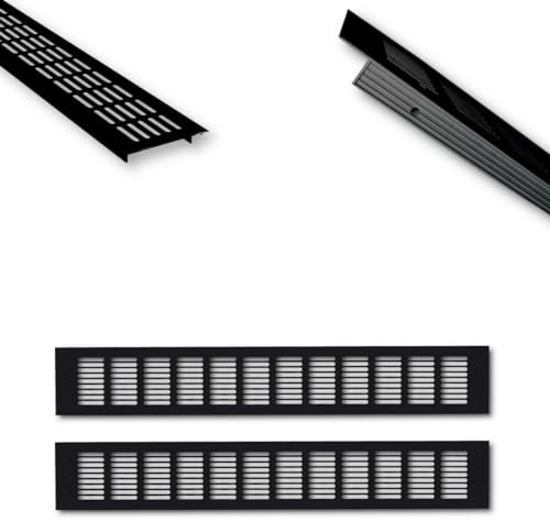 HOOZ Juego de rejillas de ventilación de aluminio, 60 x 8 cm, color negro, 2 unidades en 600 mm, ideal para cocina, baño, inodoro, armario, protección contra insectos, chapa