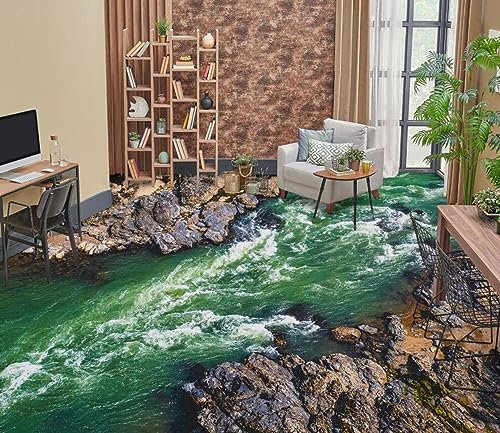 Wasserdichter 3D-Bodenaufkleber 3D-Bodentapeten mit Flusssteinen, 300 x 210 cm Bodenfliesen Aufkleber Wohnzimmer Studie Wasserdicht Bodenbelag Tapete, Epoxidharz