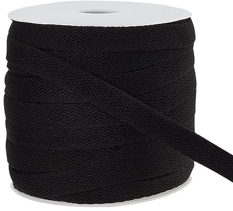 BENECREAT Corde de Remplacement à Cordon Plat 25m, Cordon de Serrage Souple Noir de 8.7 mm de Large avec Bobine en Plastique de 1 pièces, pour Les Manteaux, Pantalon, Short