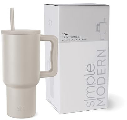 Simple Modern Mug Isotherme avec Poignée et Paille | Gourde Isotherme en Acier Inoxydable | Vaso de viaje para café helado | Trek | 890ml | Almond Birch