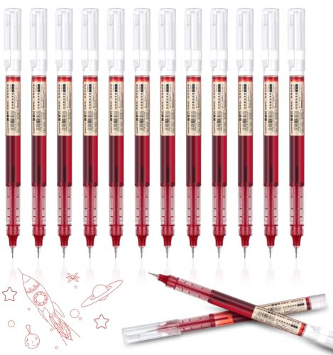 OFFCUP Gelschreiber 0.5mm, 12pcs Rot Gel-Tintenstifte, transparent japanischer Stil Gelschreiber, extra feine Spitze Rot Gel Kugelschreiber Schnell Trocknende Tinte