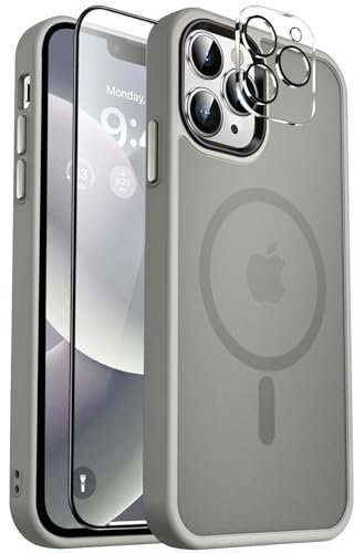 MOCCA Strong Magnetic for iPhone 12 Pro Max Case,[Compatible with Magsafe][Glass Screen Protector+Camera Lens Protector] Slim Thin Shockproof Cover Phone Case for iPhone 12 Pro Max 6.7,Titanium Gray