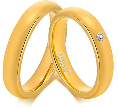 ANAZOZ Trauringe Paar Wolfram, Partnerringe mit Gravur Trauringe Goldenes Ringband 4mm Frau 60 + Mann 54