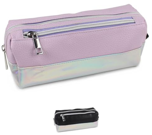 Fashion Stationery Pencil Case for Girls Large Pencil Cases for Teenagers Kids or Students Adult Lilac Big Capacity 2 Zip Compartment Secondary High School Pencil Pouch (Lilac)