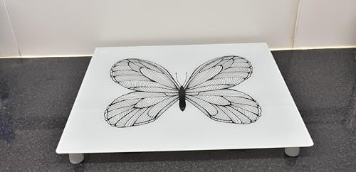 Deenz 60X52Cm White Butterfly Sketch Universal Hob Cover Plate Tempered Glass Worktop Saver Dishwasher Safe 5Mm All Types Of Cookers (Hob Cover 4 Feets)