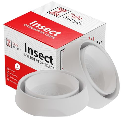 Bed Bug Interceptor Traps – 4-Pack White Passive Monitor & Detection Trap – Universal Fit for Bed & Furniture Legs – Reusable Non-Climbable Wall Pest Control Protection (White 4-Pack)