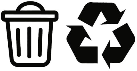 Pack of 4 Bin and Recycle Decals Waterproof Bin Decoration 2 of Each Design - Wheelie Bin Stickers - Kitchen Wall Art - Office Pub Cafe Recycling Labels (Black, Small)