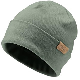 Sterntaler Beanie aus feiner Strickware - Zeitlose Unisex Mütze mit Umschlag - Verschiedene Tragevarianten - bequem und elastisch - mattgrün, Größe 55
