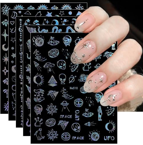 JMEOWIO Nagelsticker Mond Stern 10 Blatt Nail Art Sticker Selbstklebend Nagelaufkleber Aurora Dekoration Nageldesign Zubehör