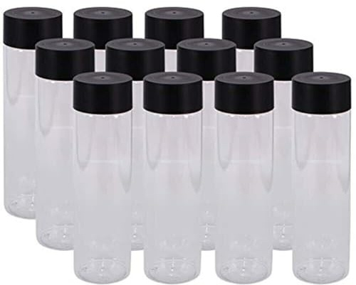 Boolavard Transparente PET-Kunststoff-Saftflaschen mit schwarzem Deckel, Smoothie, ideal für Milch und andere Getränke, 400 ml, 12 Stück